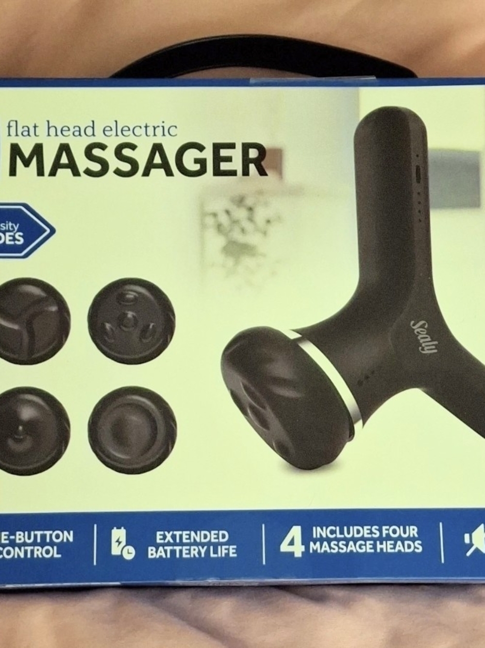 Sealy Black Flat Head Electric Massager with 4 Interchangeable Heads